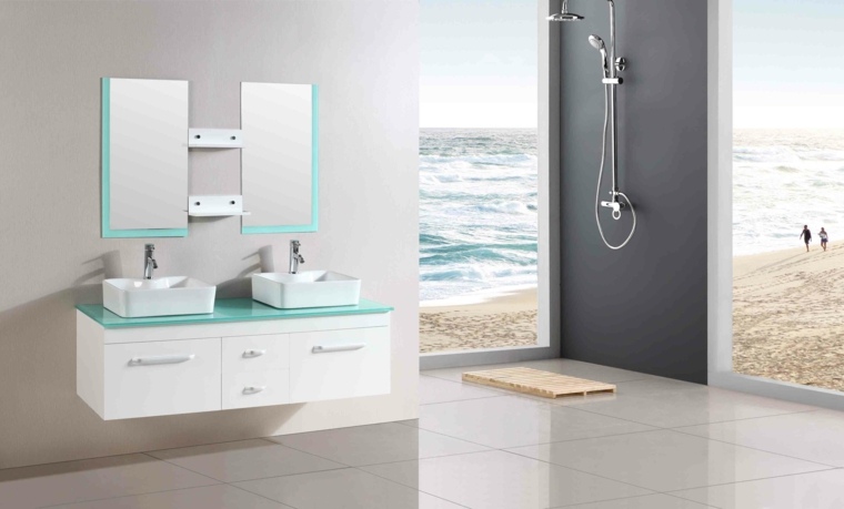 moderni vonios kambario dizaino idėja atvira dušo kabina pilka siena