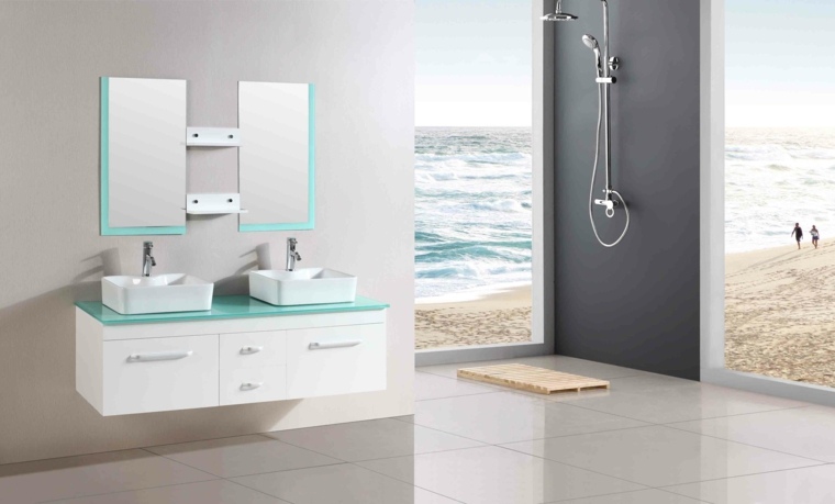 idea di design bagno moderno cabina doccia aperta parete grigia