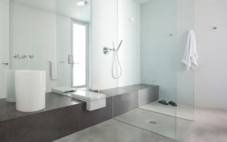 modernaus dizaino vonios vaškuoto betono praustuvo idėja moderni atvira dušo kabina