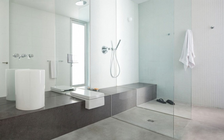 bagno design moderno lavabo in cemento cerato idea moderna cabina doccia aperta