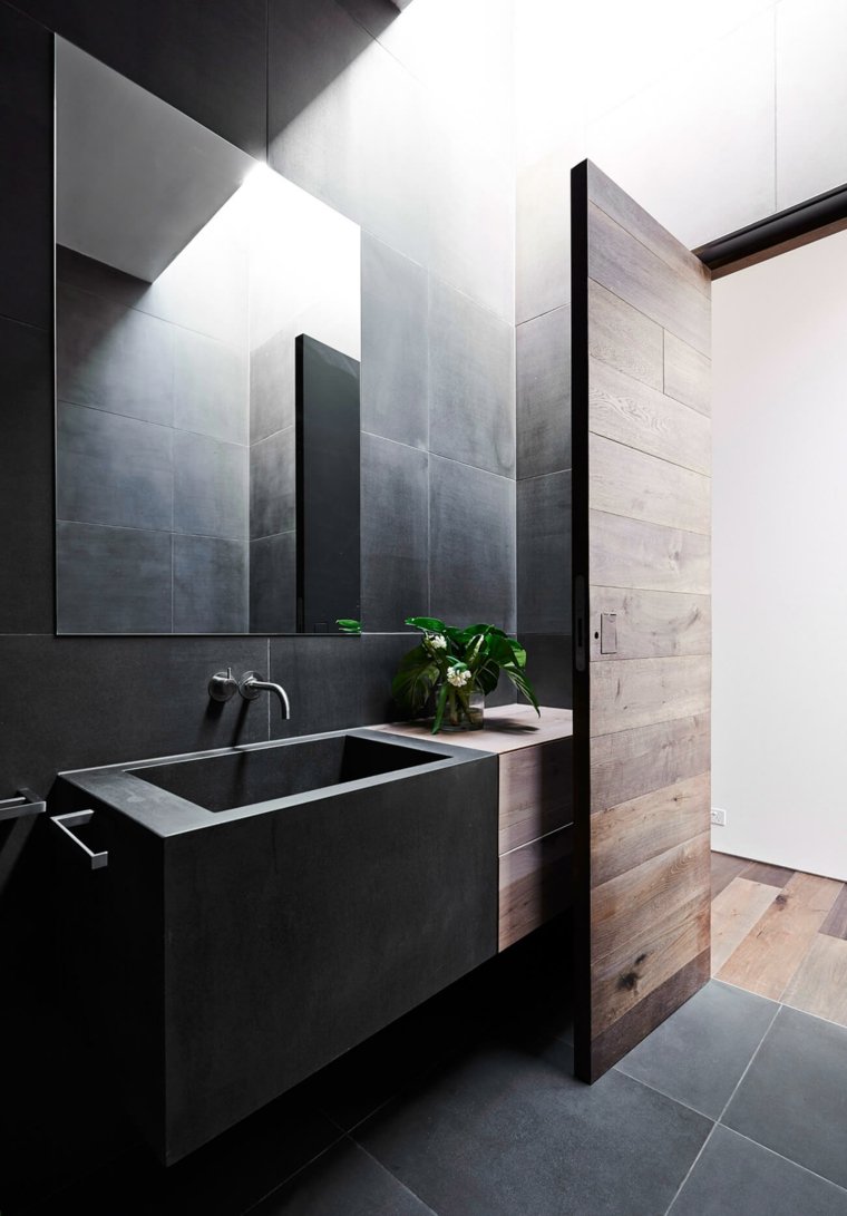 moderno design contemporaneo cemento legno bagno lavabo idea