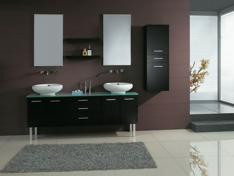 modern design fürdőszobai tükör ötlet fal szürke szőnyeg