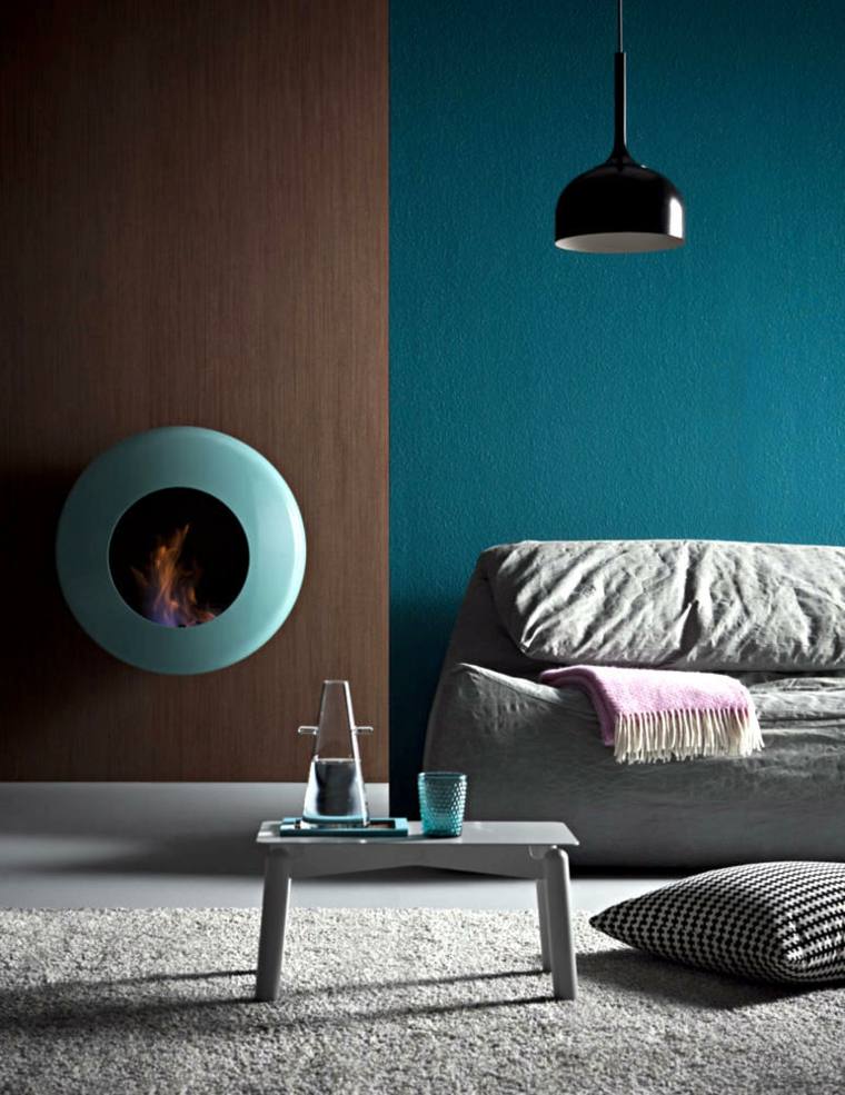 trendy blu petrolio soggiorno divano lampada lampada a sospensione tappeto bianco pavimento foyer
