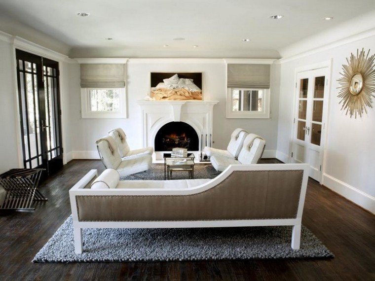 soggiorno divano idea tappeto pavimento moderna poltrona caminetto decorazione della parete