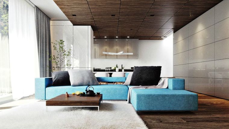 mėlyna sofa svetainei