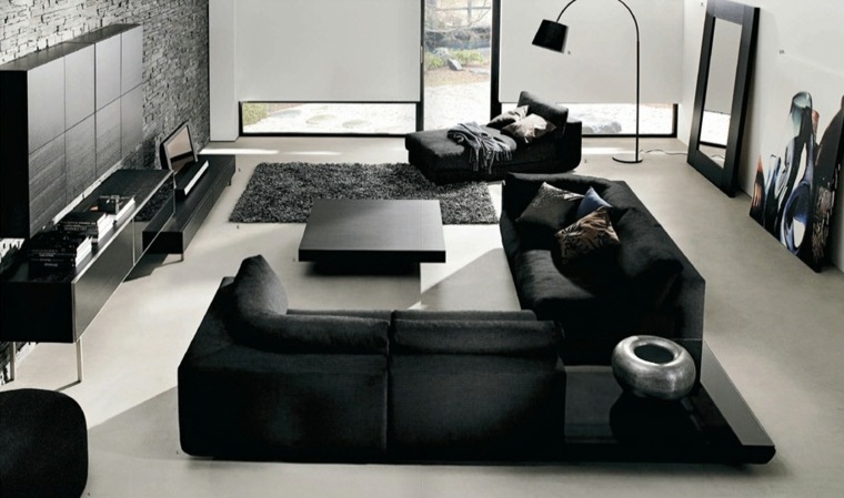 dizajn dnevnog boravka moderan kutni kauč na podu prostirka stolić za kavu drvo