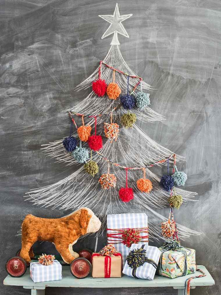Karácsonyfa eredeti ötlet palatábla rajz Karácsonyfa koszorú pom poms diy