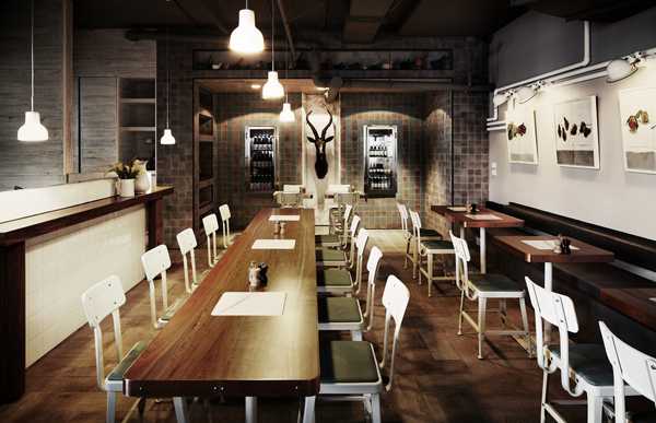 diseño de interiores de restaurante de comida rápida o cafetería.