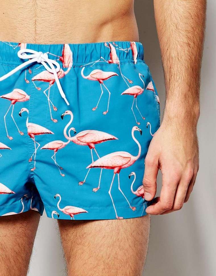 Vyriški maudymosi šortai mėlynos spalvos flamingo, pirkti internetu