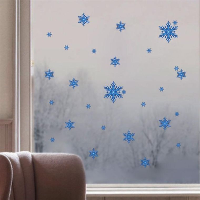 adesivi natalizi blu decorazione della finestra fiocchi di neve