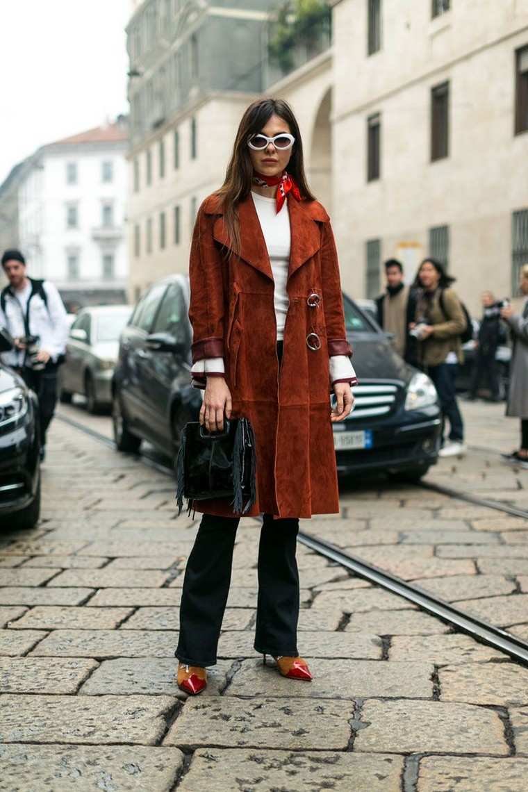 ulična moda ženska duga jakna od antilopa