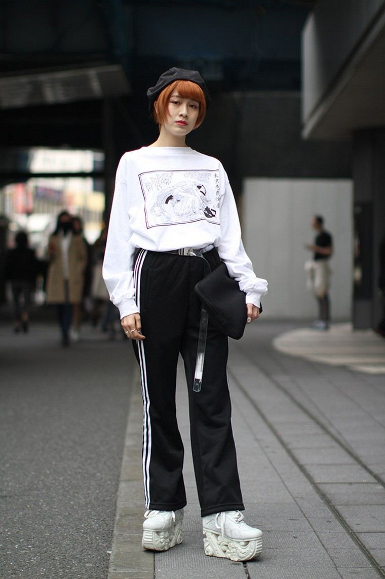 street fashion tokyo donna idea outfit nero bianco