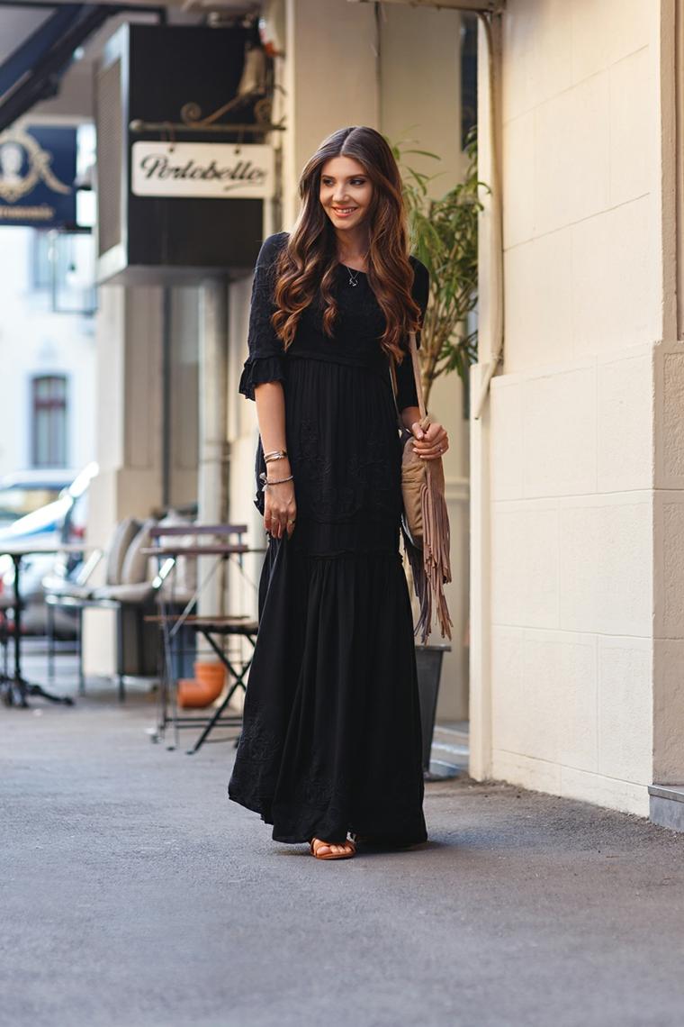 hippie chic stile bohémien abiti abbigliamento donna abito nero