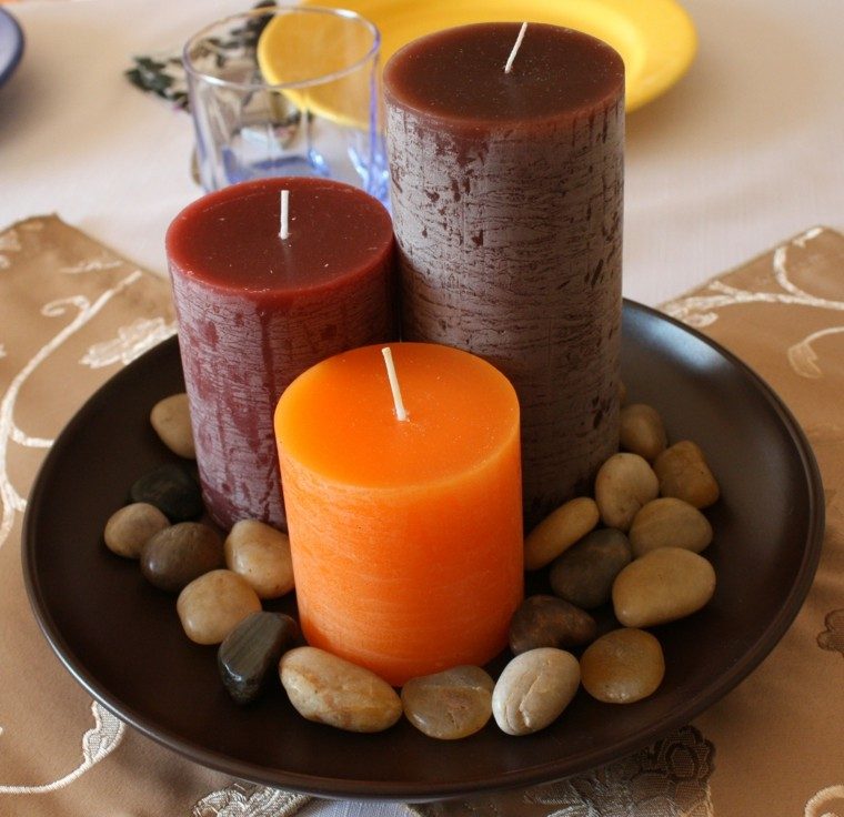 Rudeninės deko stalo žvakės „Deco“ stalo akmenukai