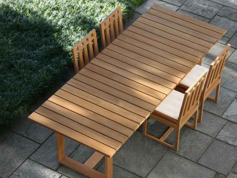 Medinio sodo stalo stačiakampio idėjos kėdės sodo dizainas