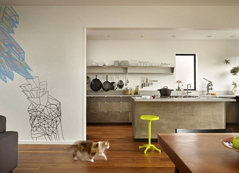 Dizajnerska stolica od betonskog otoka, elegantna kuhinja