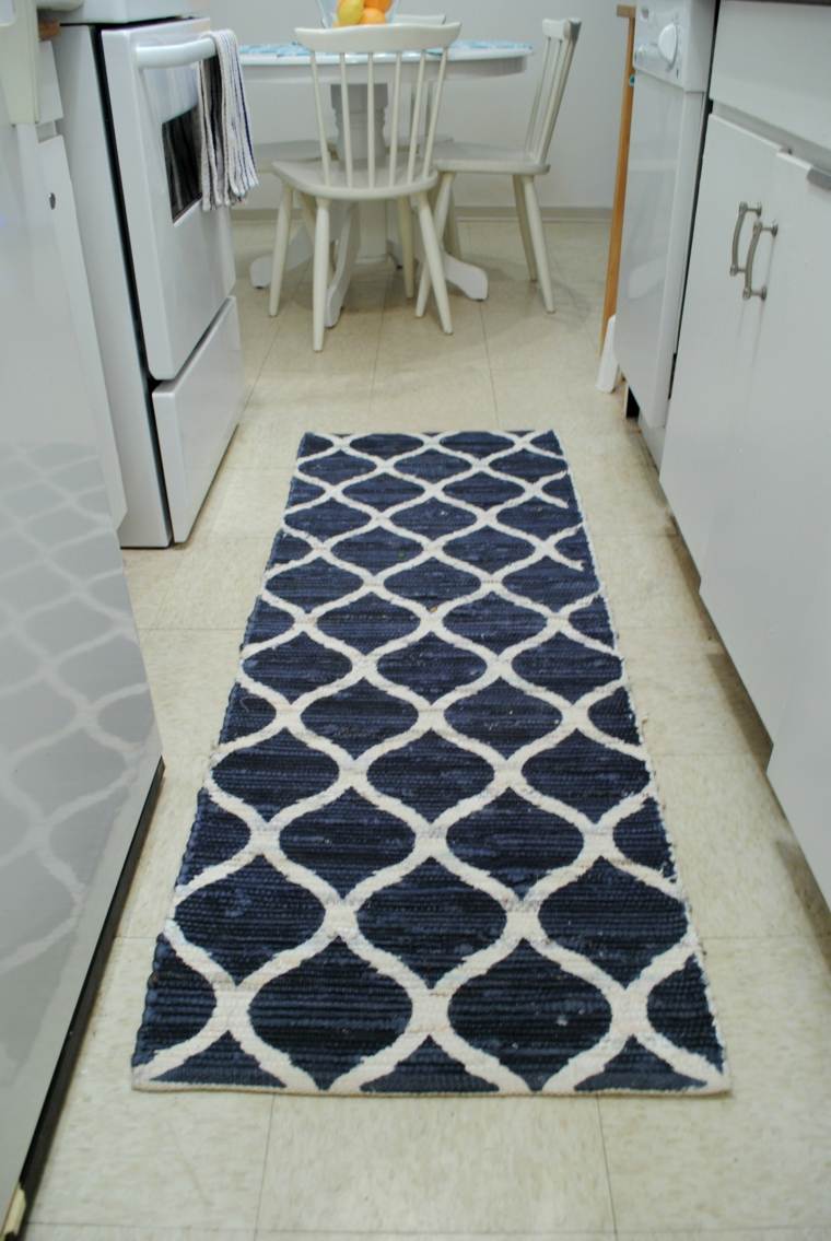 modern kék-szürke fehér konyhai szőnyeg