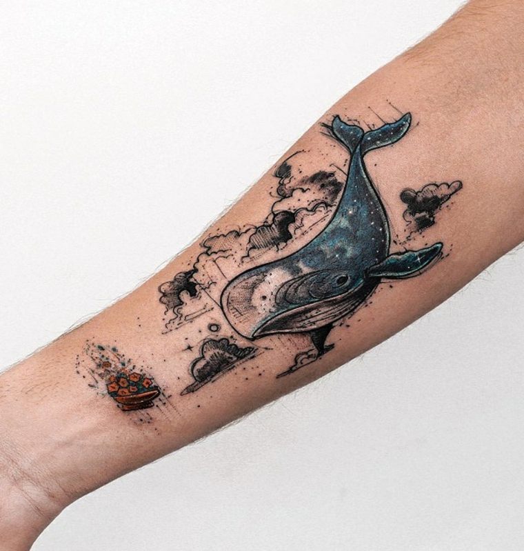 tatuiruotė-rankos piešimo banginis