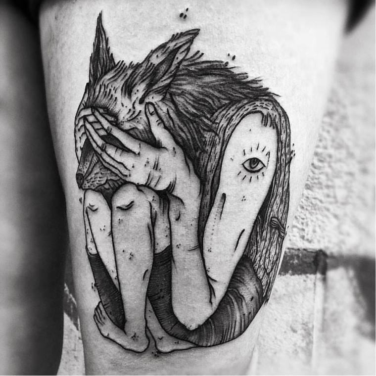 tatuaggio originale di lupo mannaro