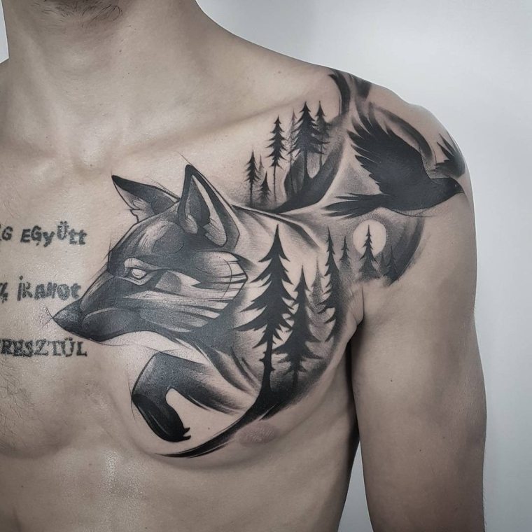 オオカミとワシのタトゥー