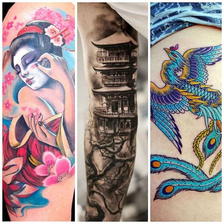 Japonų vyšnių žiedų tatuiruotė-drakonas-feniksas-geiša-simboliai