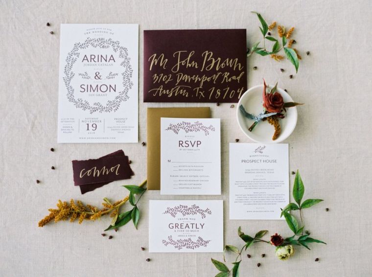 decorazione dell'invito a tema matrimonio autunnale