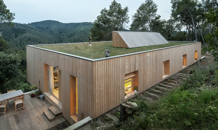 屋上庭園の木造住宅