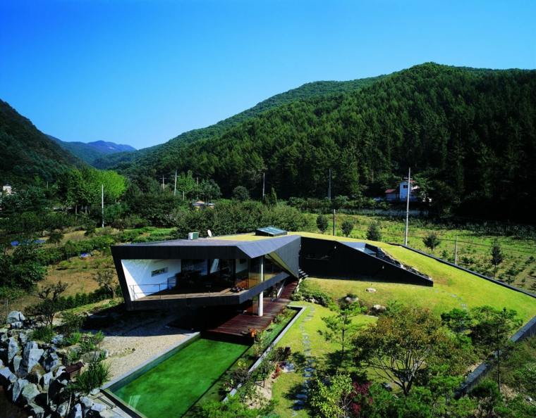 šiuolaikinės žalio stogo apdailos idėjos svajonių vila