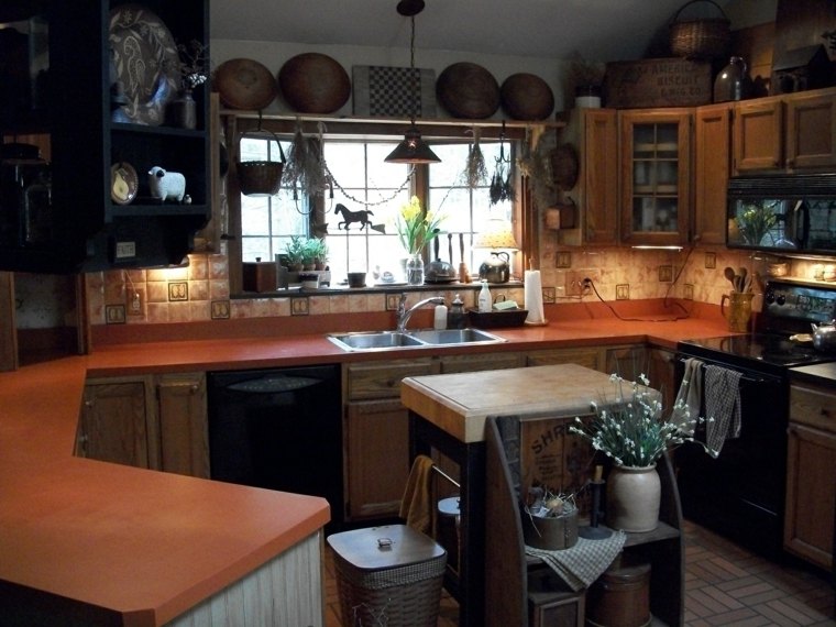 テラコッタの床タイル素朴なスタイルのキッチンの床
