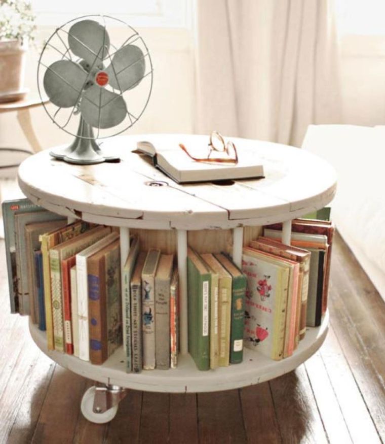 deco dohányzóasztal orsó modell tároló könyvekhez természet hangulat DIY bútorok