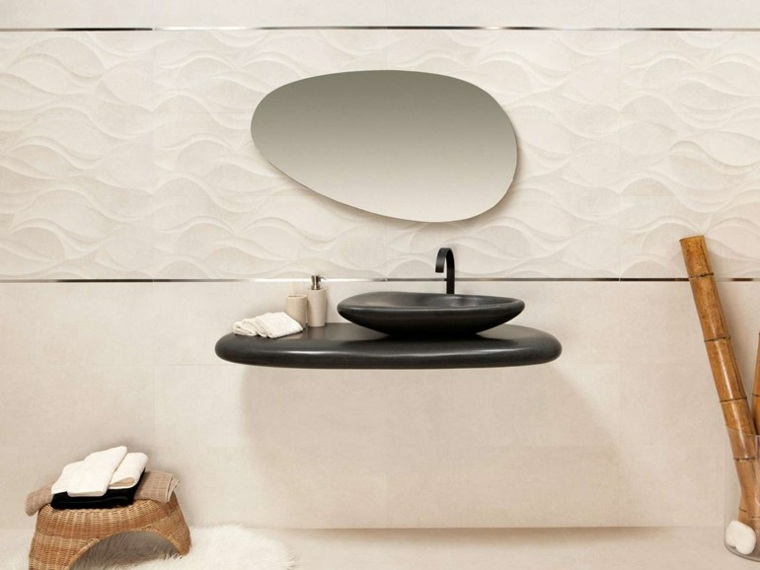 bagno moderno design d'interni lavabo in pietra specchio unità di vanità