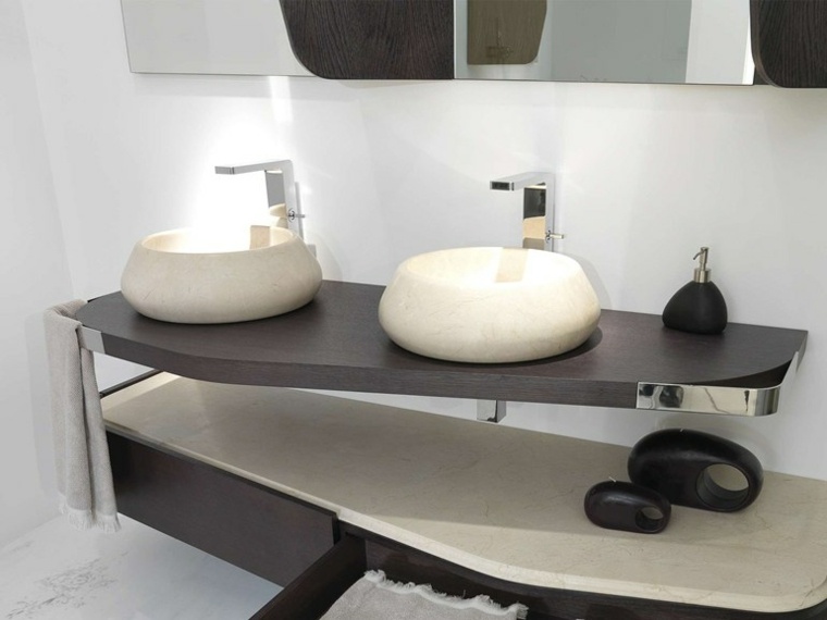 Interior design bagno piano di lavoro in legno lavabo in pietra