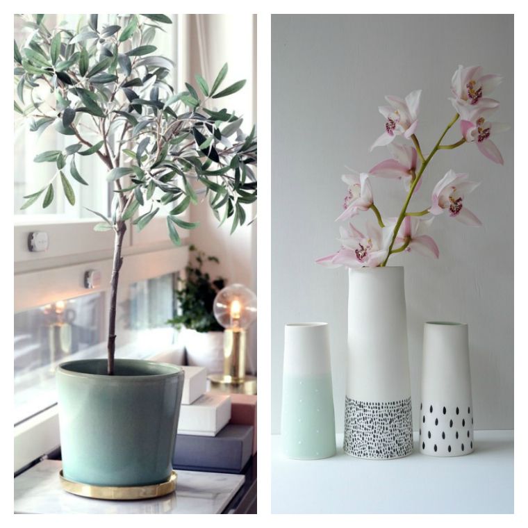 vaso di design in vaso per piante verde pallido